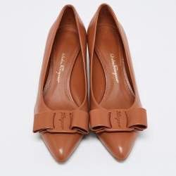 Salvatore Ferragamo o1s1rm0724 Leather Viva Pumps in Brown Size US 9.5 / IT 39.5 - 4 Thumbnail