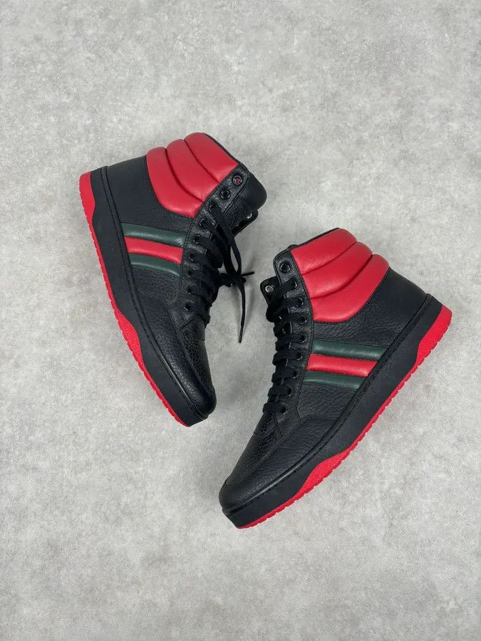 Gucci Gucci Black Red Leather High-Top Sneakers Size US 7 / EU 40 - 2 Thumbnail