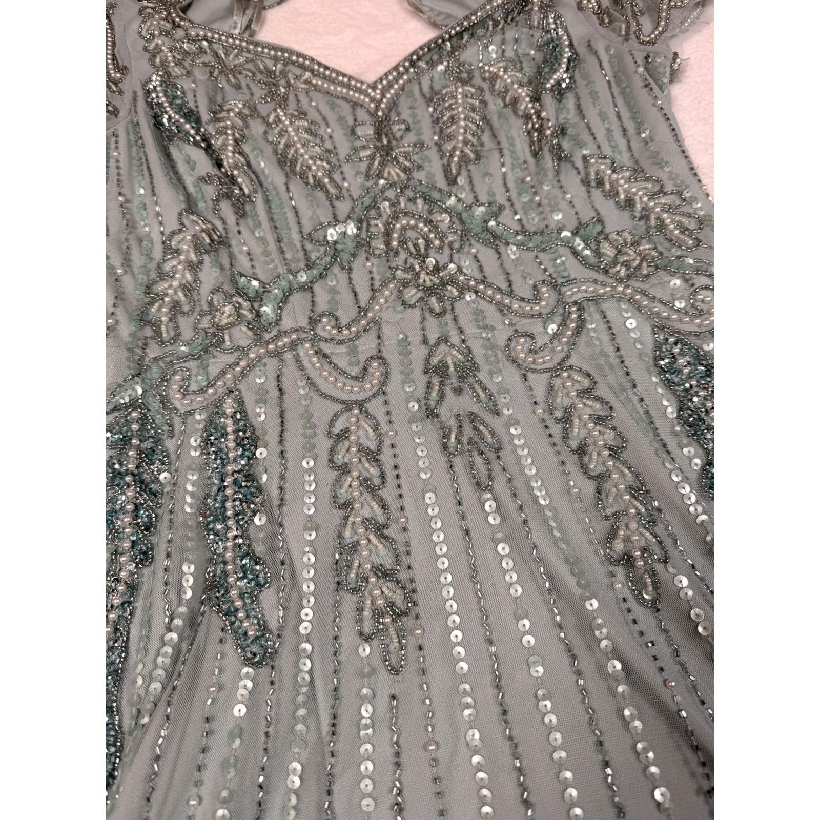 Adrianna Papell Adrianna Papell Dress Womens 6 Blue Beaded Tulle Sweetheart Maxi Gown Formal Size M / US 6-8 / IT 42-44 - 6 Thumbnail