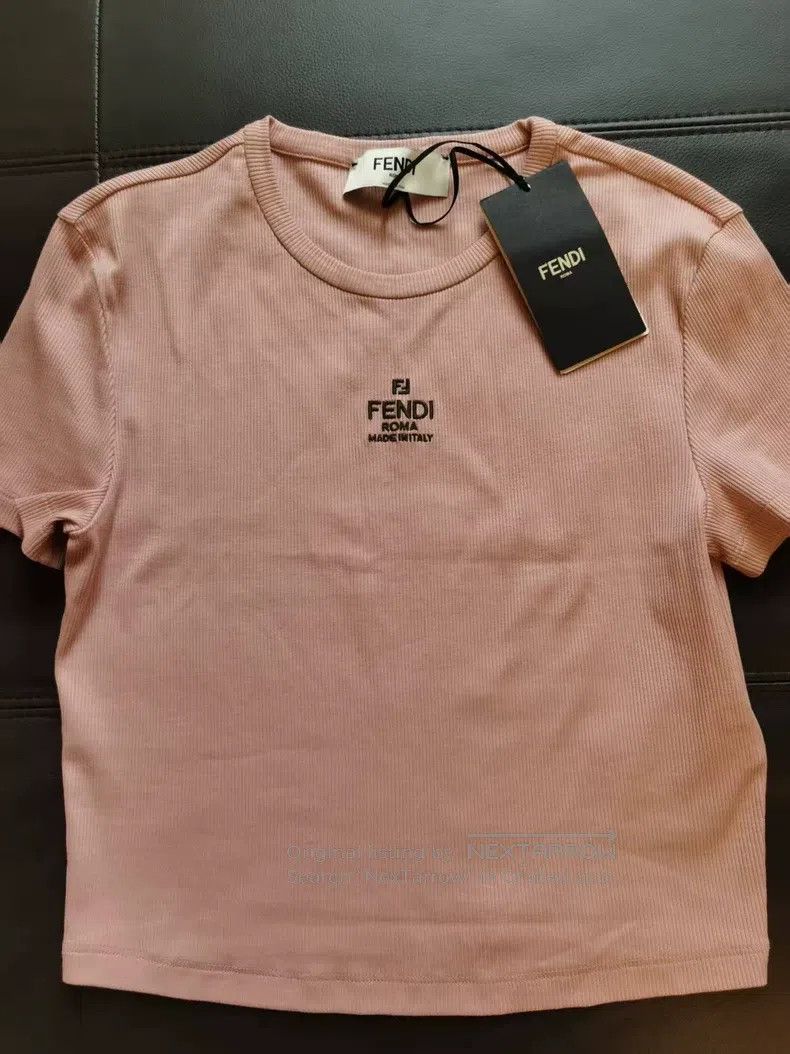 Fendi Fendi Pink Knitted Short-sleeved Top with Dark Green Lette Size S / US 4 / IT 40 - 3 Thumbnail
