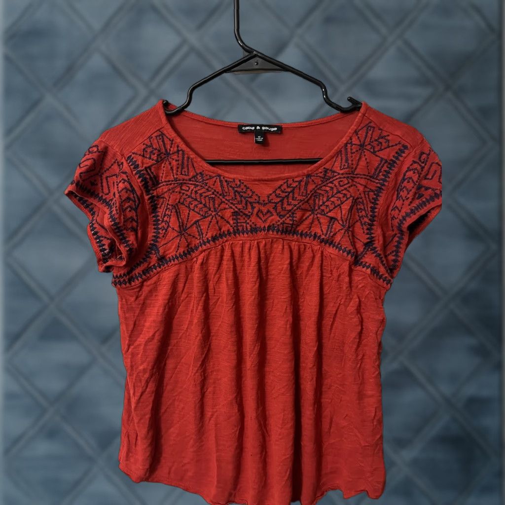 Vintage CABLE GAUGE Red Embroidery Blouse Womens Short Sleeve Round Neck M Size M / US 6-8 / IT 42-44 - 1 Thumbnail