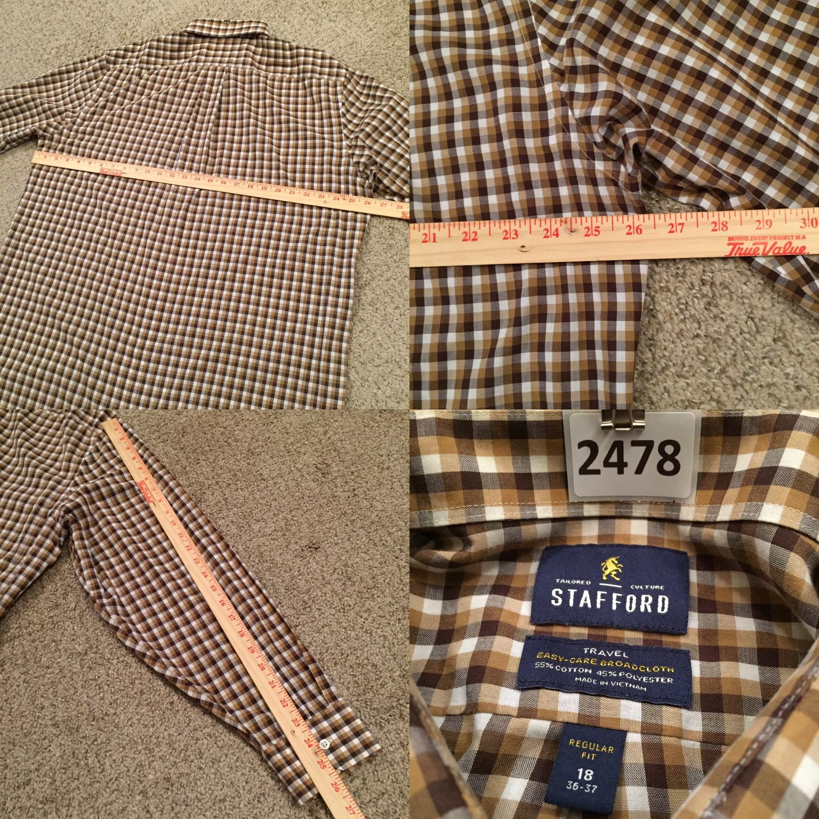 Stafford Stafford Shirt Mens 18 Brown Plaid Long Sleeve Button-Up Shirt Men Brown Plaid 18 Stafford Size US XXL / EU 58 / 5 - 8 Thumbnail