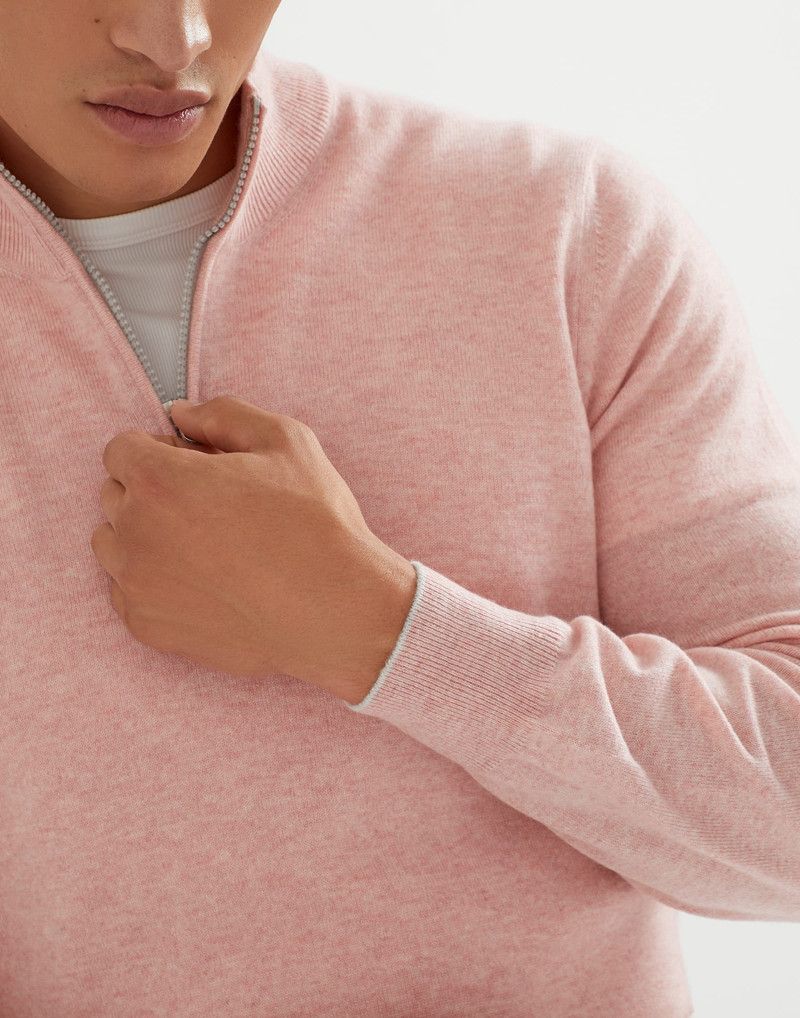 o1la1rc1a0326 Cashmere Turtleneck Sweater With Half Zip Pink
