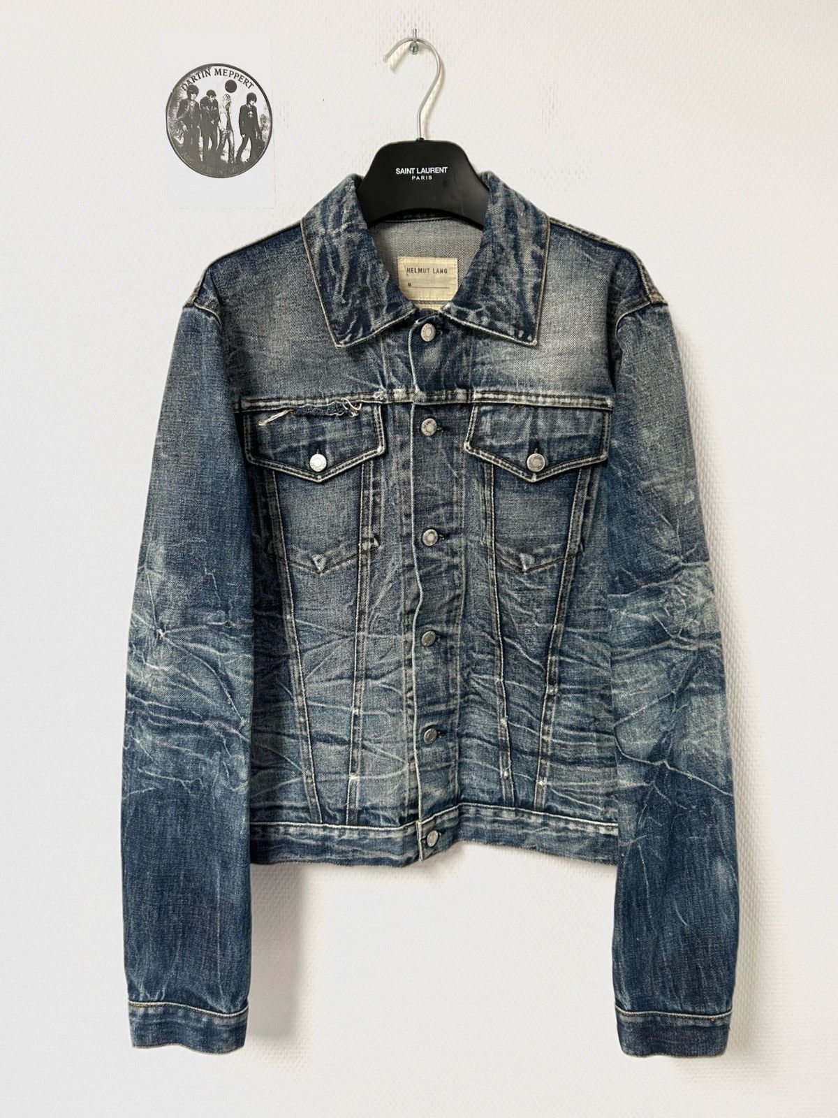 Helmut Lang 2004 Marble Wash Broken Denim Jacket Size US M / EU 48-50 / 2 - 1 Thumbnail