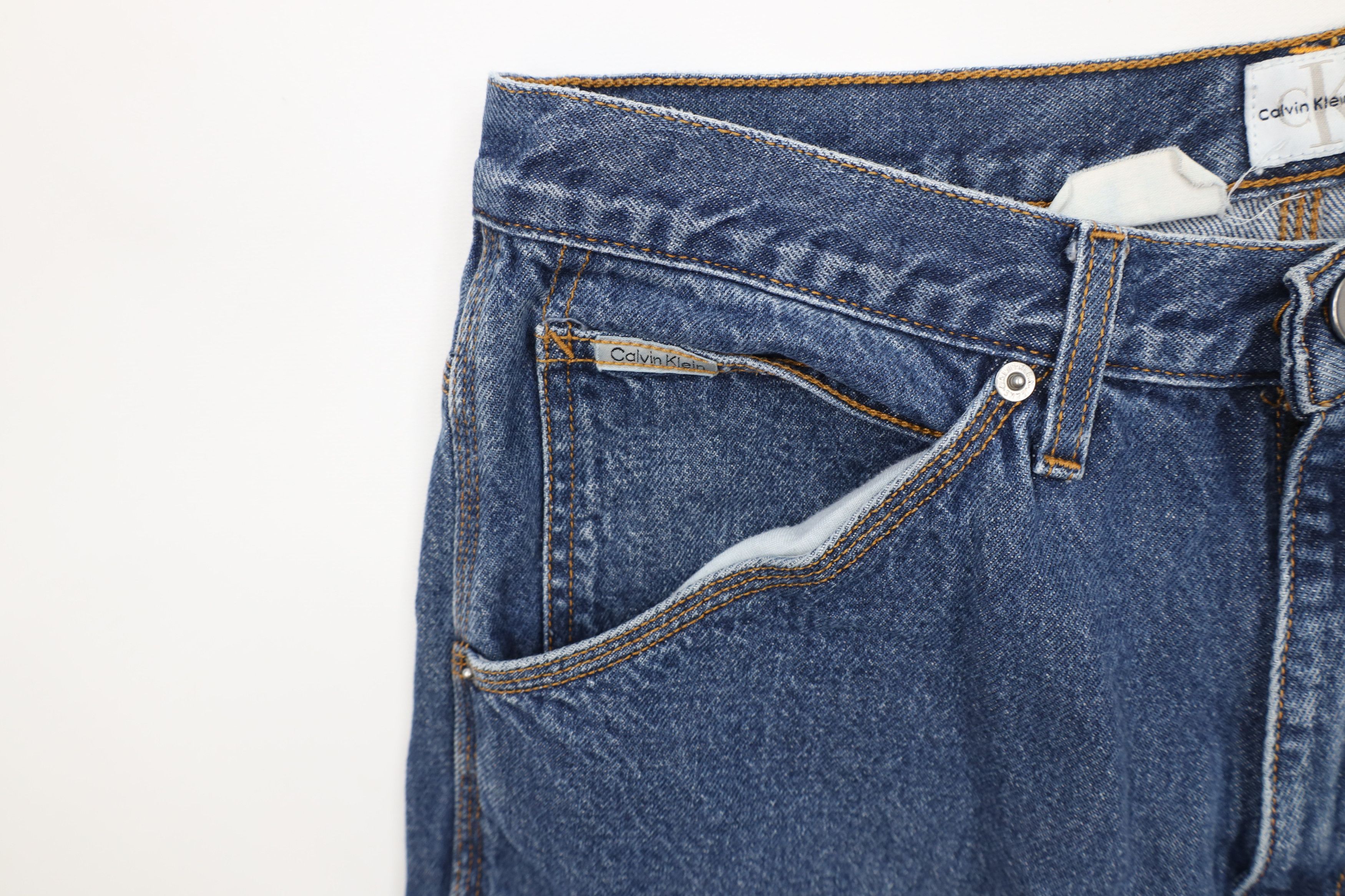 Calvin Klein × Vintage Vintage 90s Calvin Klein Spell Out Wide Leg Dungaree Jeans Size US 31 - 8 Thumbnail