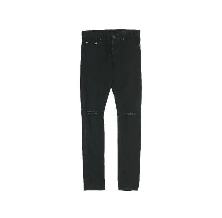 Saint Laurent Paris Yves Saint Laurent Black Distressed Straight Leg Pants-2507 Size US 31 - 1 Thumbnail