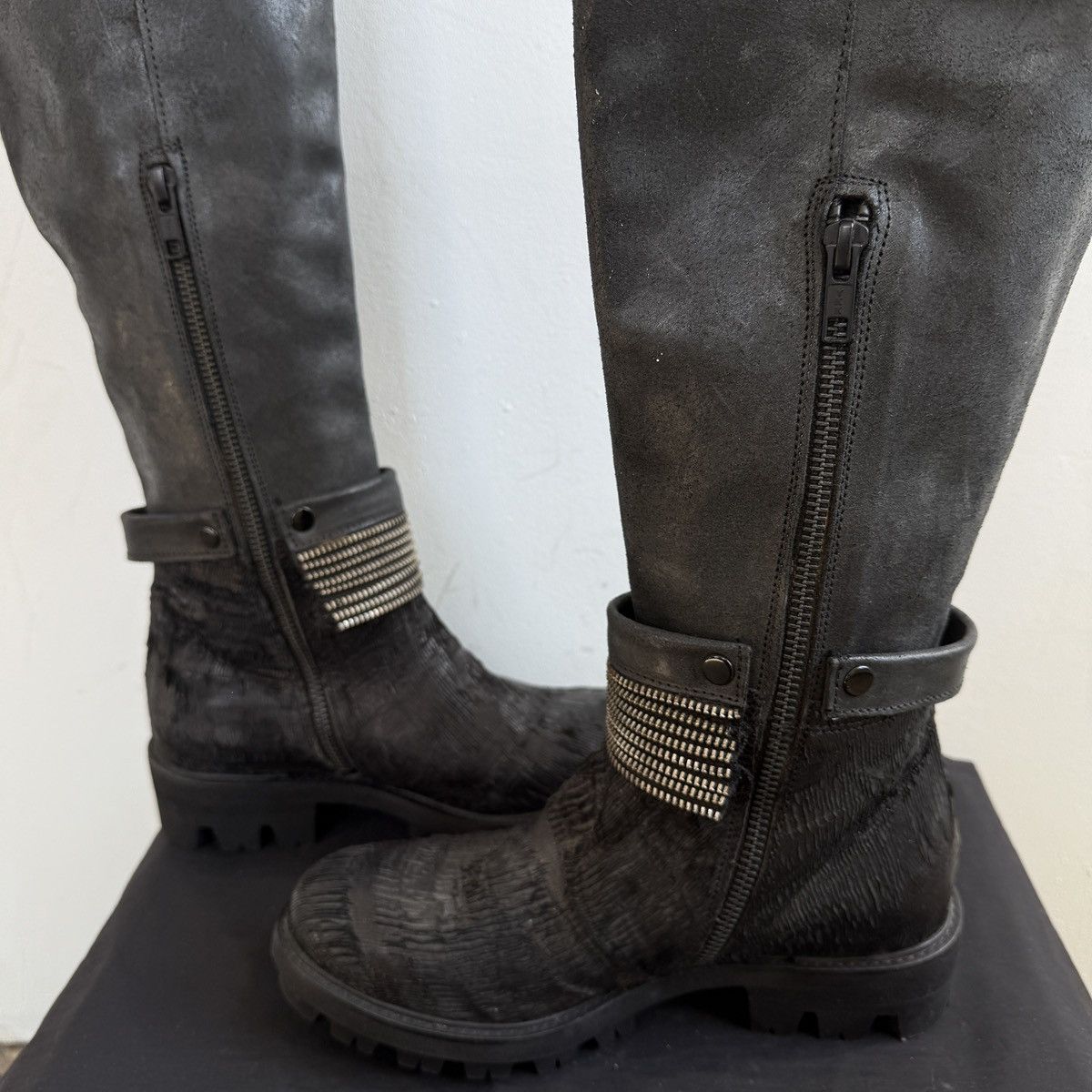 If Six Was Nine Papucei Black Leather Knee High Boots Avant Garde Platform Size US 5 / IT 35 - 12 Thumbnail