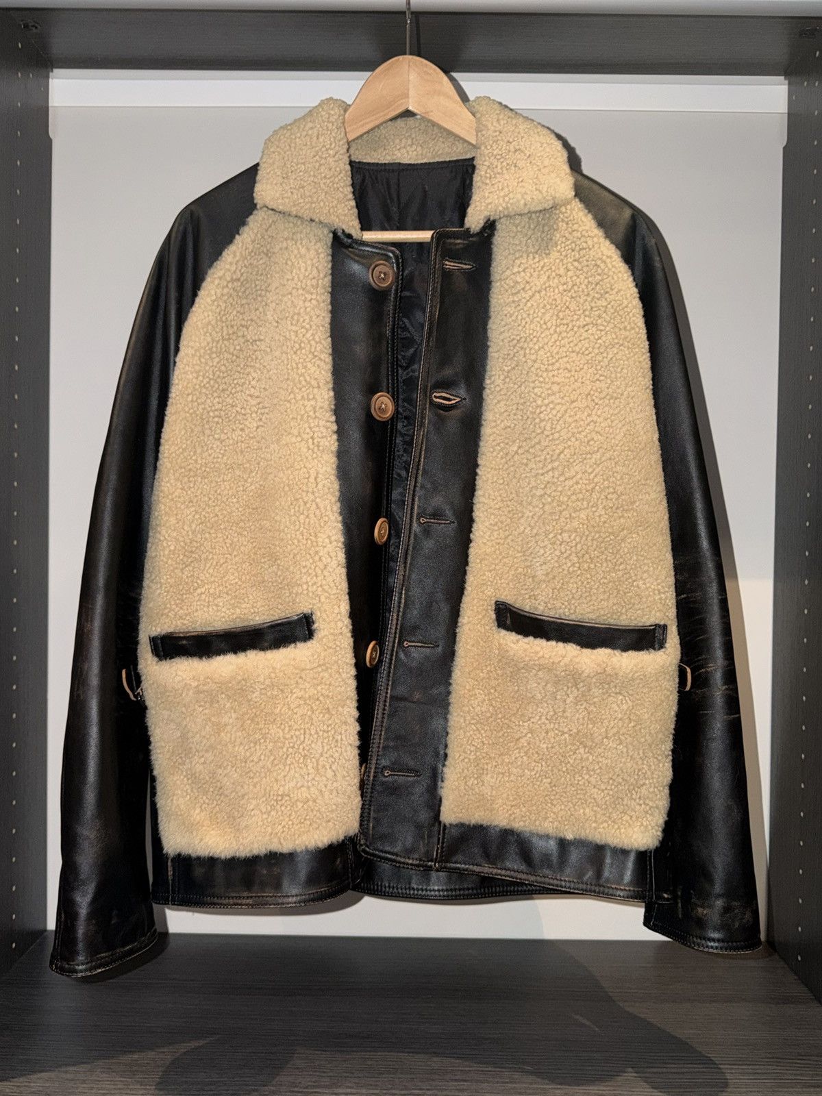 Other Distressed Cowhide & Shearling Leather Jacket Size US S / EU 44-46 / 1 - 1 Thumbnail