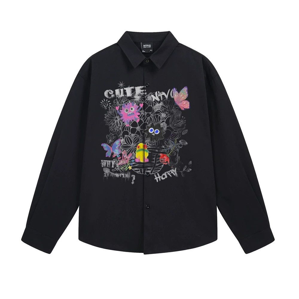 Vintage Men's loose hip-hop casual cartoon graffiti print shirt Size US M / EU 48-50 / 2 - 1 Thumbnail