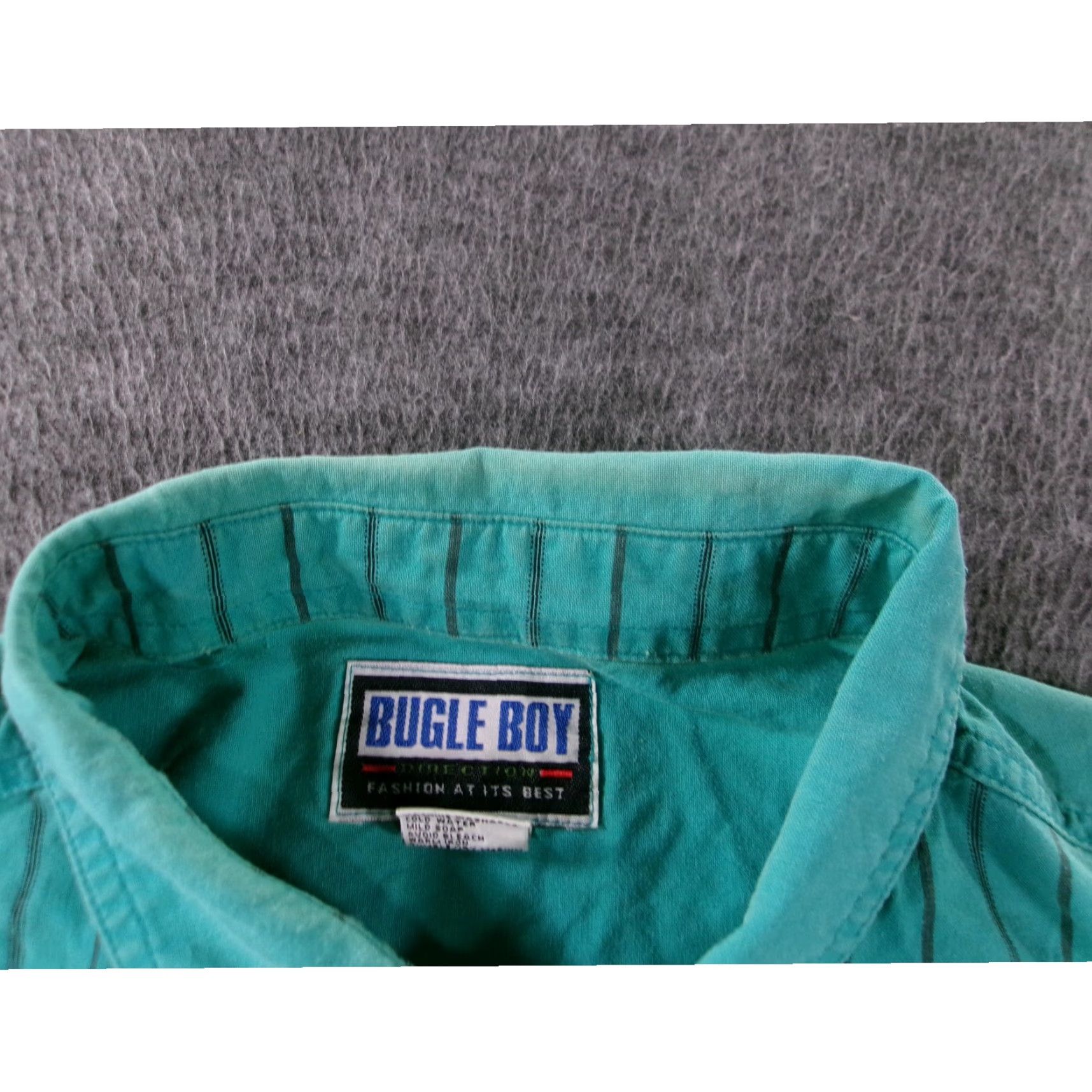 Bugle Boy VINTAGE Bugle Boy Shirt Adult XL Teal Striped Button-Up Cotton Short Sleeve Pockets 90s Mens Size US XL / EU 56 / 4 - 3 Thumbnail