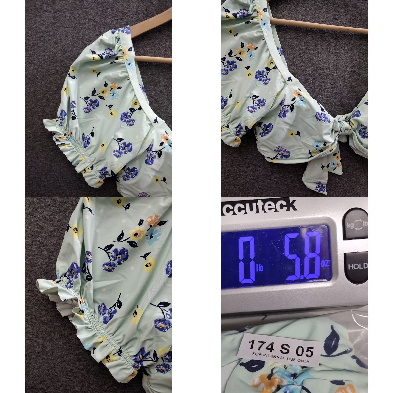 Vintage Sea Angel Flower Print Puffed Sleeve Bikini Top Women L Floral Print Beach Pattern Tie-Front Removable Pads Size L / US 10 / IT 46 - 8 Thumbnail