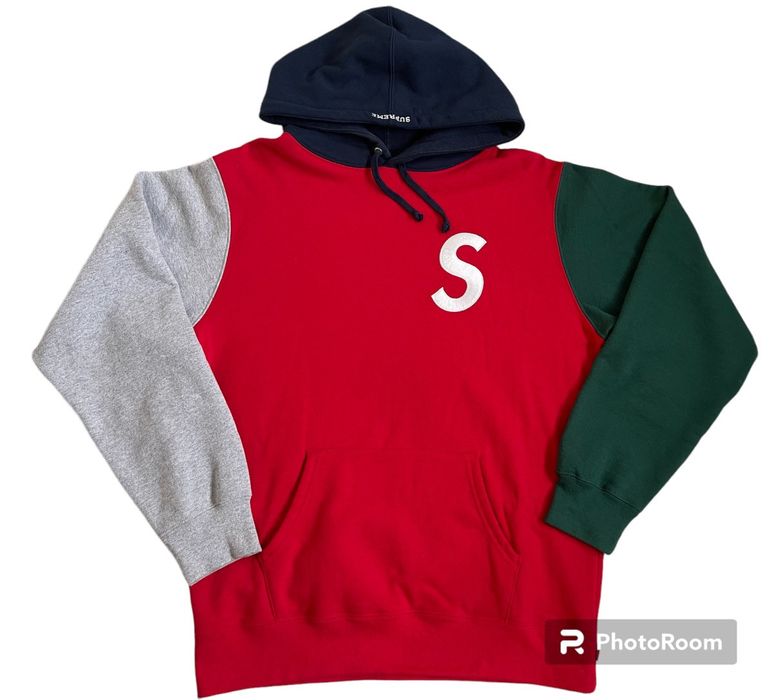 Supreme Supreme S Logo Colorblocked Hooded Sweatshirt Red (SS19