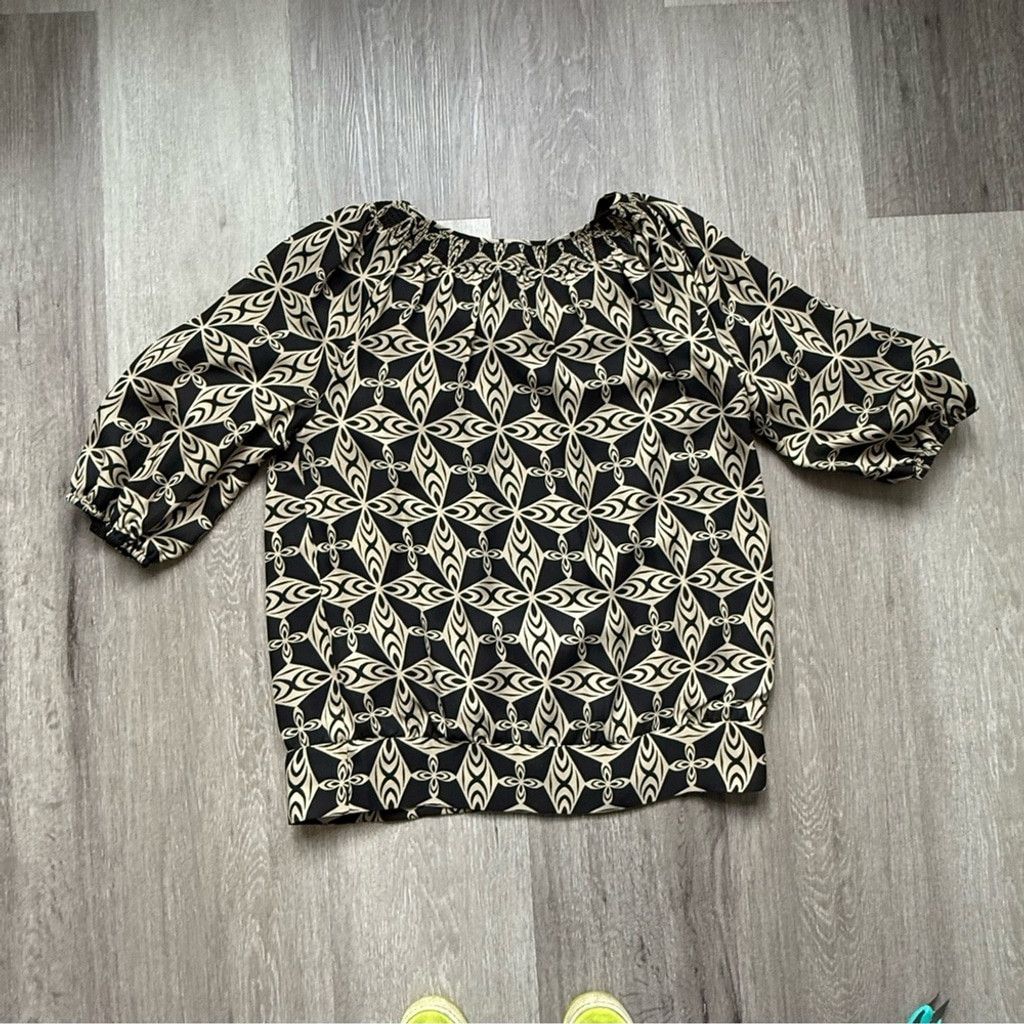 Anne Klein Anne Klein Silk Black and Cream Graphic Blouse Size L / US 10 / IT 46 - 9 Thumbnail