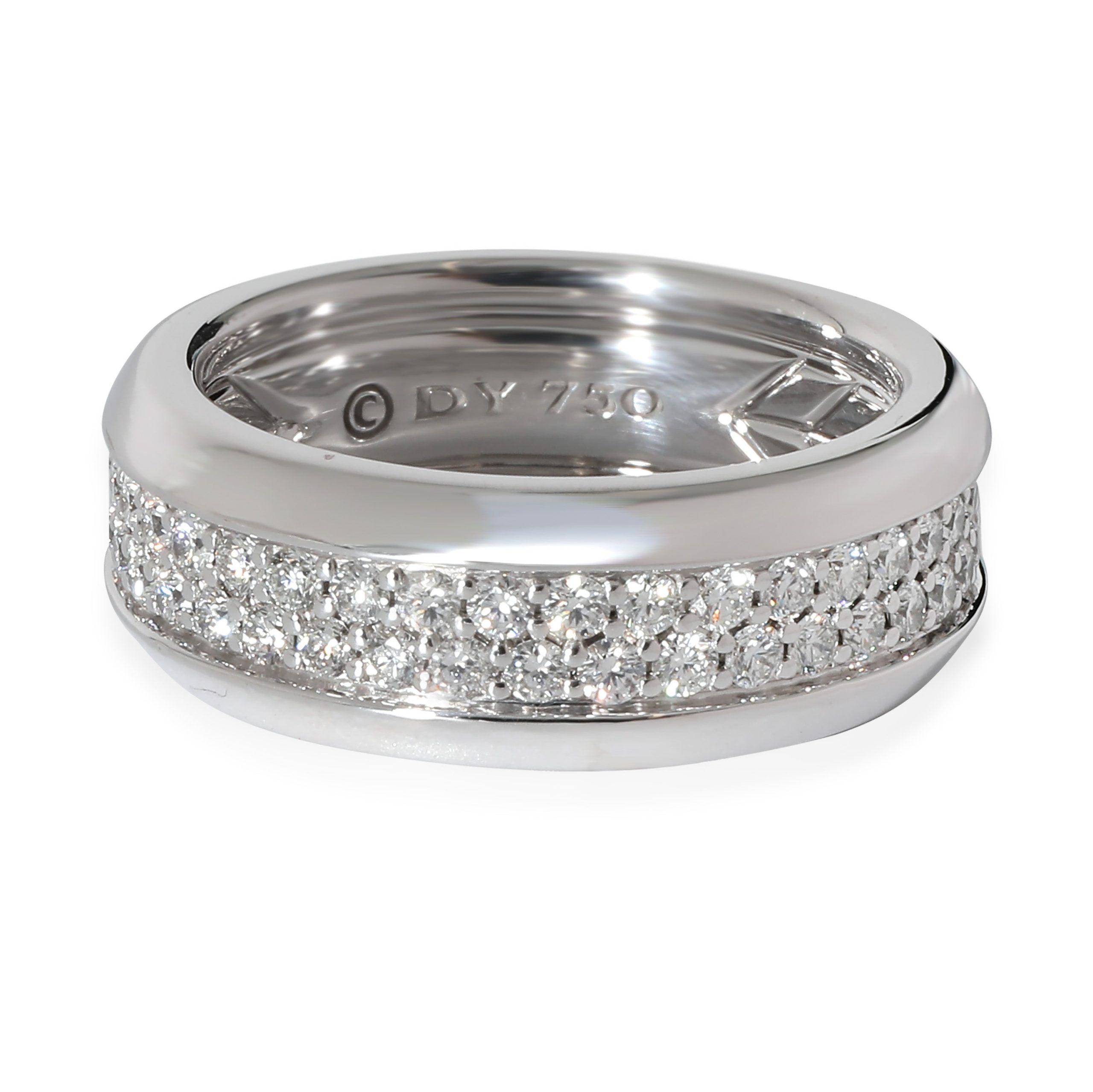 image of David Yurman Beveled Two Row Diamond Wedding Band In 18K White Gold 1.56 Ctw, Women's