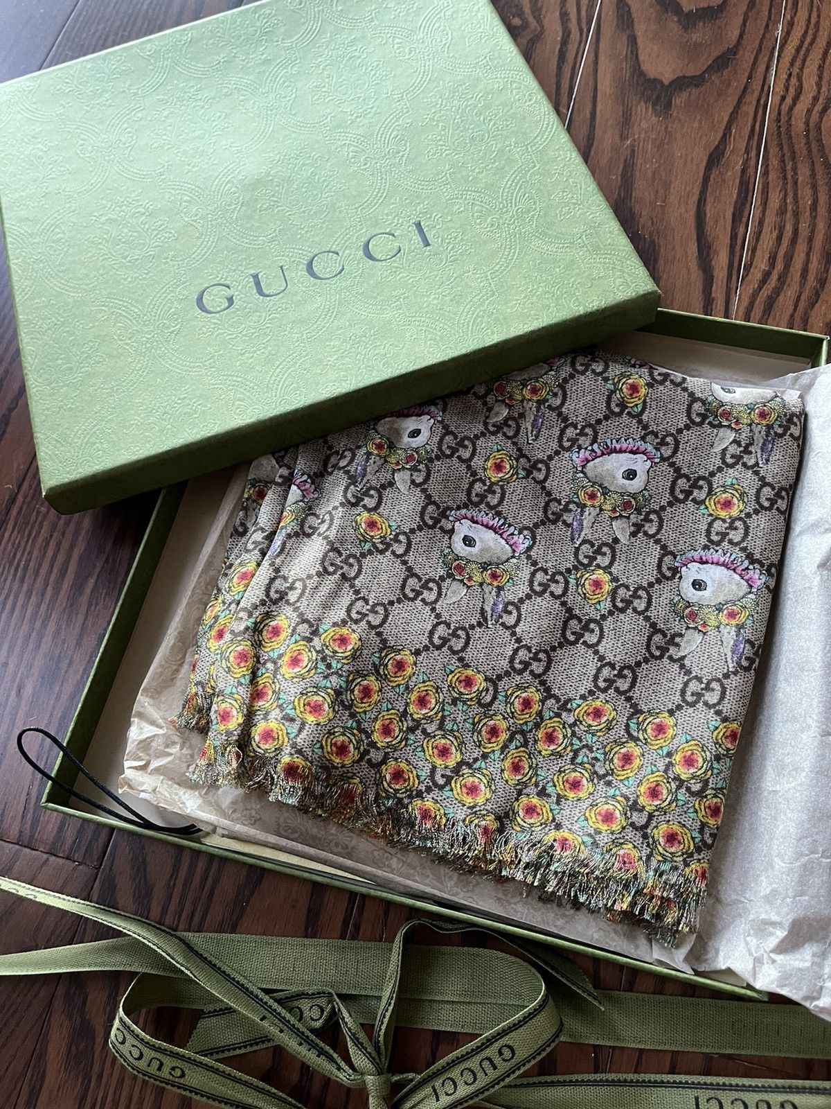 Gucci rare gucci x yuko higuchi rabbit monogram scarf | Grailed