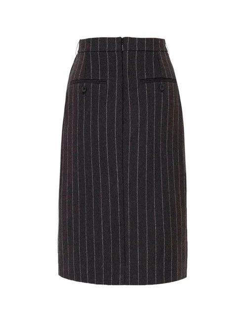 Saint Laurent Paris o1s1wg111024 Pencil Skirt in Striped Flannel in Black/White Size 27" / US 4 / IT 40 - 2 Thumbnail