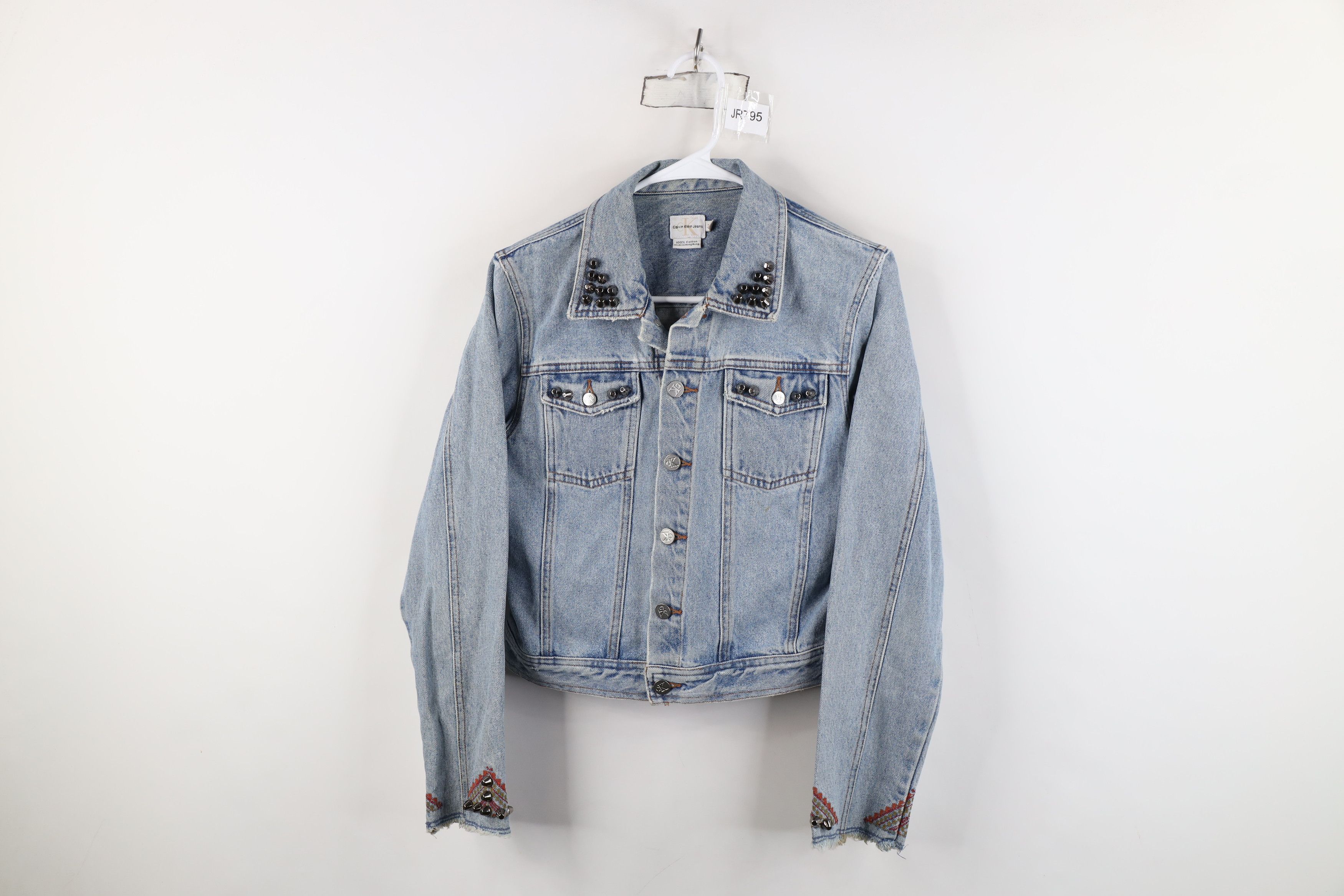 Calvin Klein Vintage 90s Calvin Klein Cropped Battle Denim Trucker Jacket Size L / US 10 / IT 46 - 1 Thumbnail