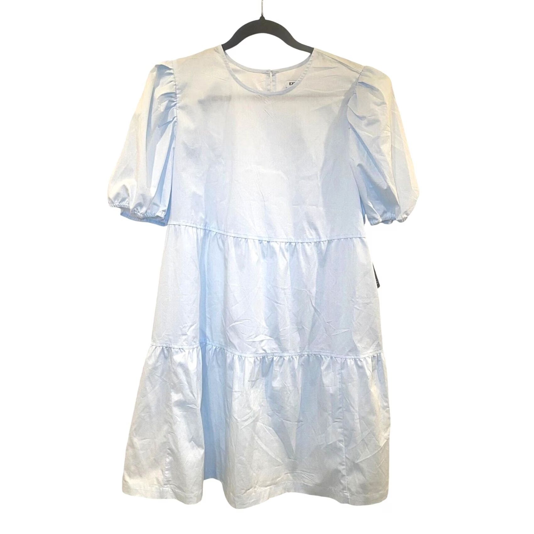 Express NWT Express Light Blue Puffy Short Sleeve Tiered Dress - Size Large Size 36" / US 14 / IT 50 - 2 Thumbnail