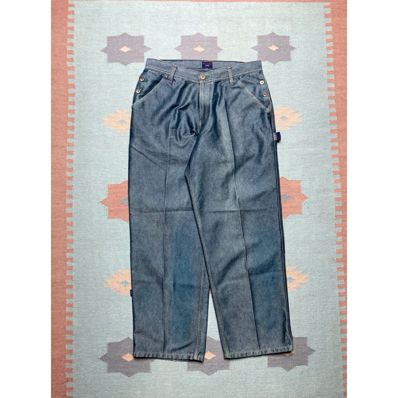 Tommy Hilfiger VINTAGE Tommy Hilfiger Jeans Baggy Hip Hop 34x32 Men Blue Baggy Carpenter JNCO Style Skater 90s Modern Size US 34 / EU 50 - 5 Thumbnail