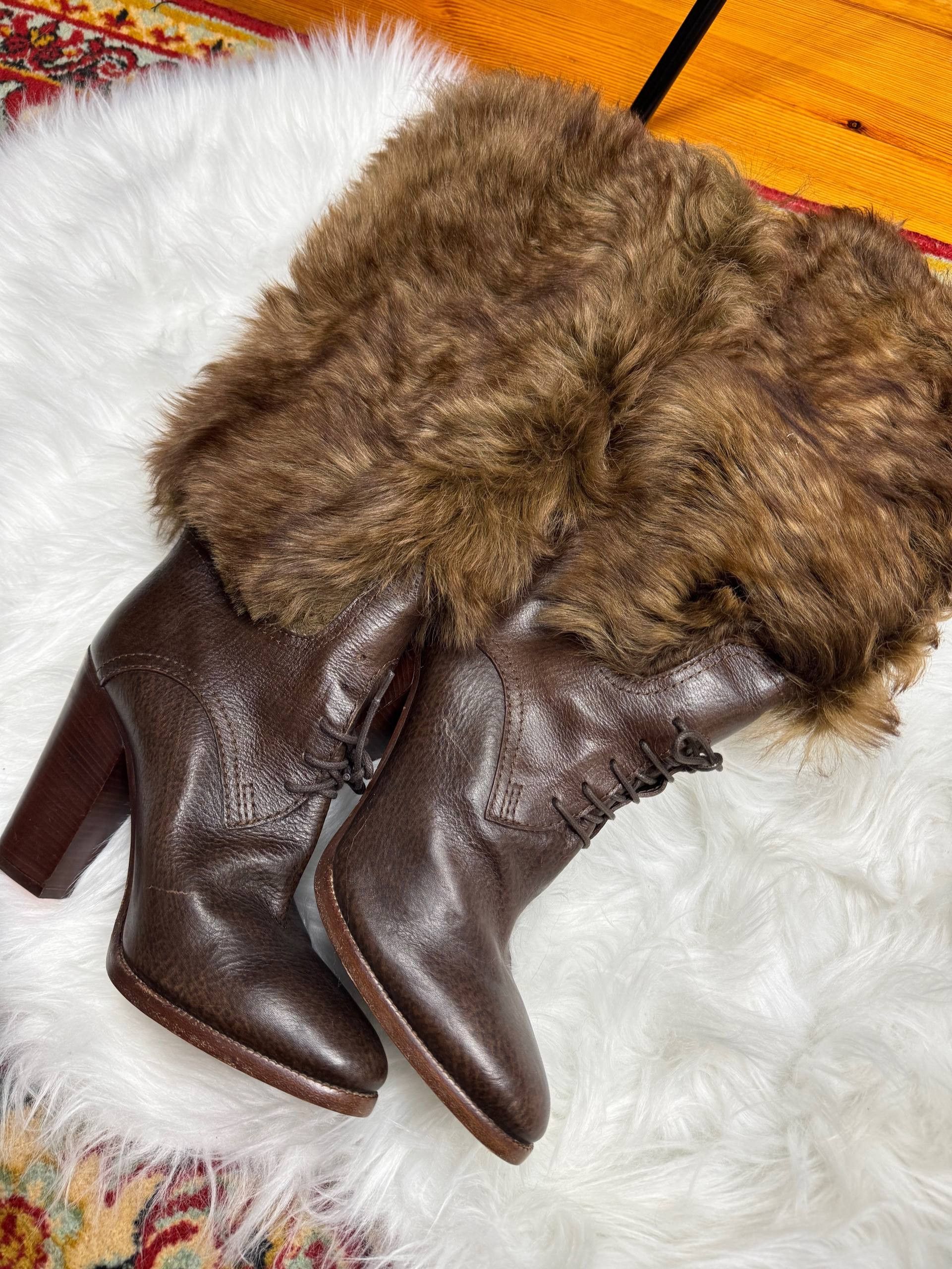 Ralph Lauren Purple Label Ralph Lauren Purple Label Leather Fur Boots Heels Italy 10B Size US 10 / IT 40 - 11 Thumbnail