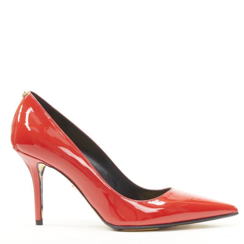 Versace new VERSACE red patent gold Medusa stud Barocco Hibiscus sole pump EU37.5 US7.5 Size US 7.5 / IT 37.5 - 1 Thumbnail