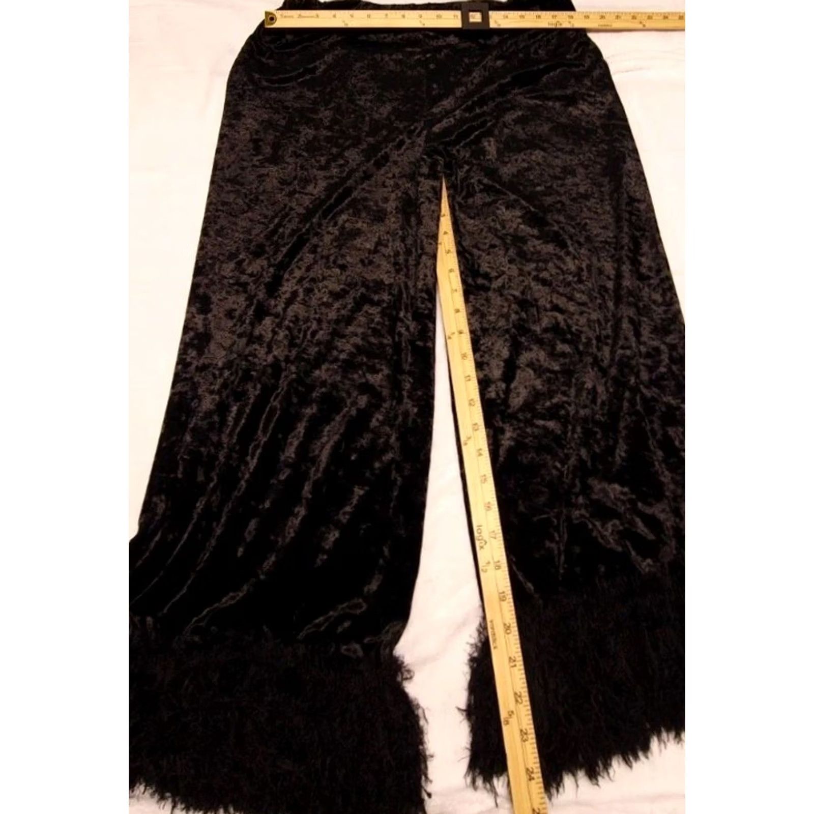 Velvet VINTAGE Black Velvet Feather Trim Bell Bottom Pants 2XL USA Y2K Glam Size 40" / US 18 - 4 Thumbnail