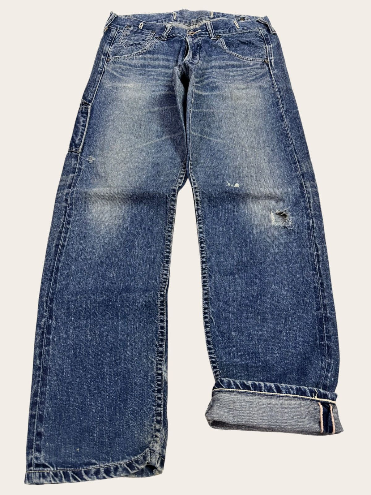 KOJIMA GENES Vtg Japan John Bull Selvedge Carpenter Buckle Distress Jeans Size US 32 / EU 48 - 1 Thumbnail