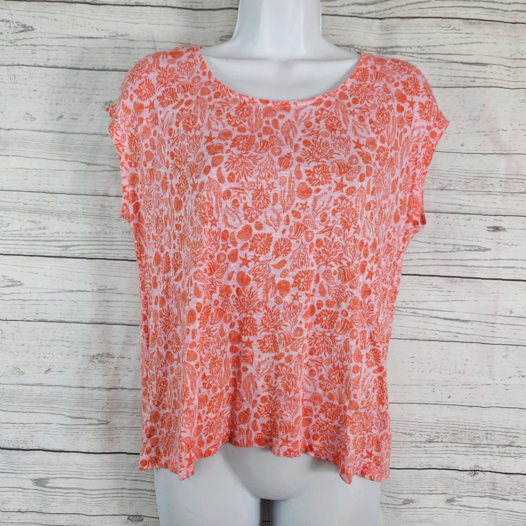 Pinko Sigrid Olsen Blouse Shirt Womens Linen Top M Pink Orange Short Sleeve Fish Vintage No Size M / US 6-8 / IT 42-44 - 2 Thumbnail