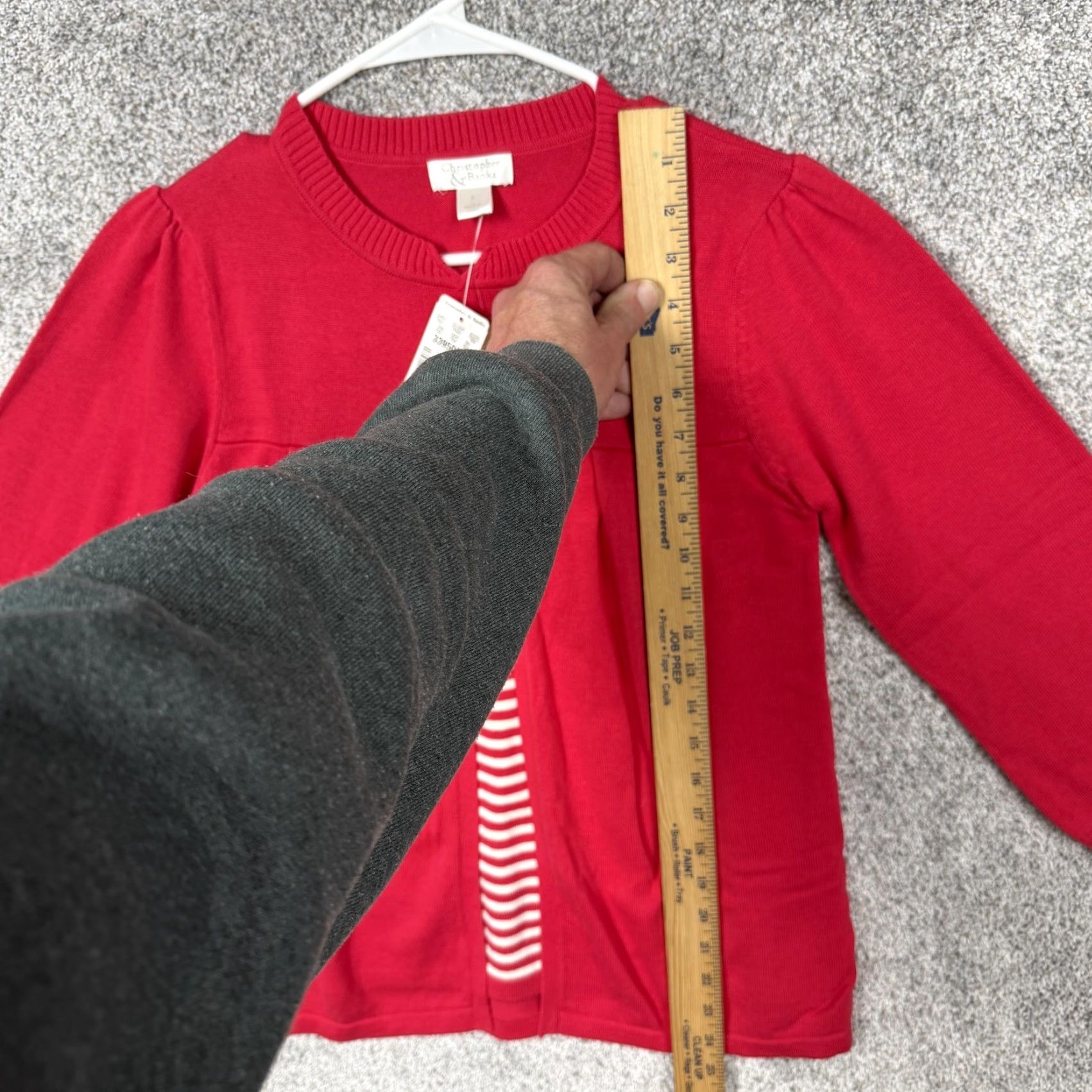 Vintage Christopher & Banks Cardigan Sweater Womens S Red Pleated Striped NWT Size S / US 4 / IT 40 - 4 Thumbnail