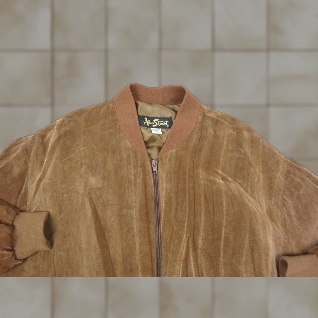 Velvet VINTAGE Alan Stuart Mens XL Brown Bomber Jacket Full Zip Velvet Made in USA Size US XL / EU 56 / 4 - 1 Thumbnail