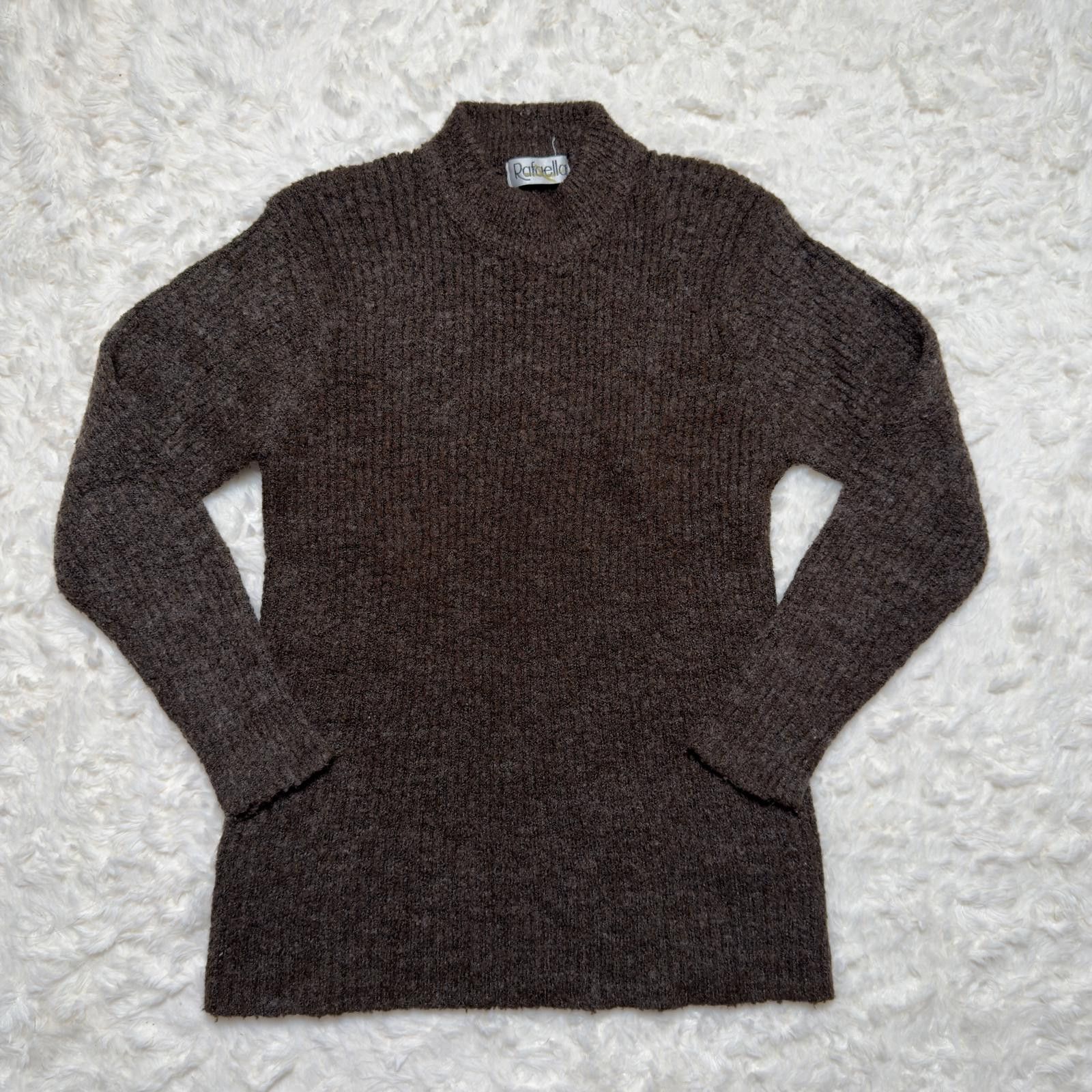 Other Vintage Rafaella Brown Bouclé Knit Sweater Mock Neck 90s Size S / US 4 / IT 40 - 1 Thumbnail