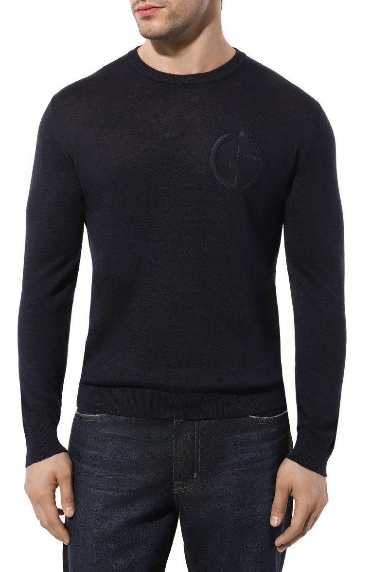 Giorgio Armani GIORGIO ARMANI mainline navy blue linen silk logo sweater Size US XXL / EU 58 / 5 - 2 Thumbnail