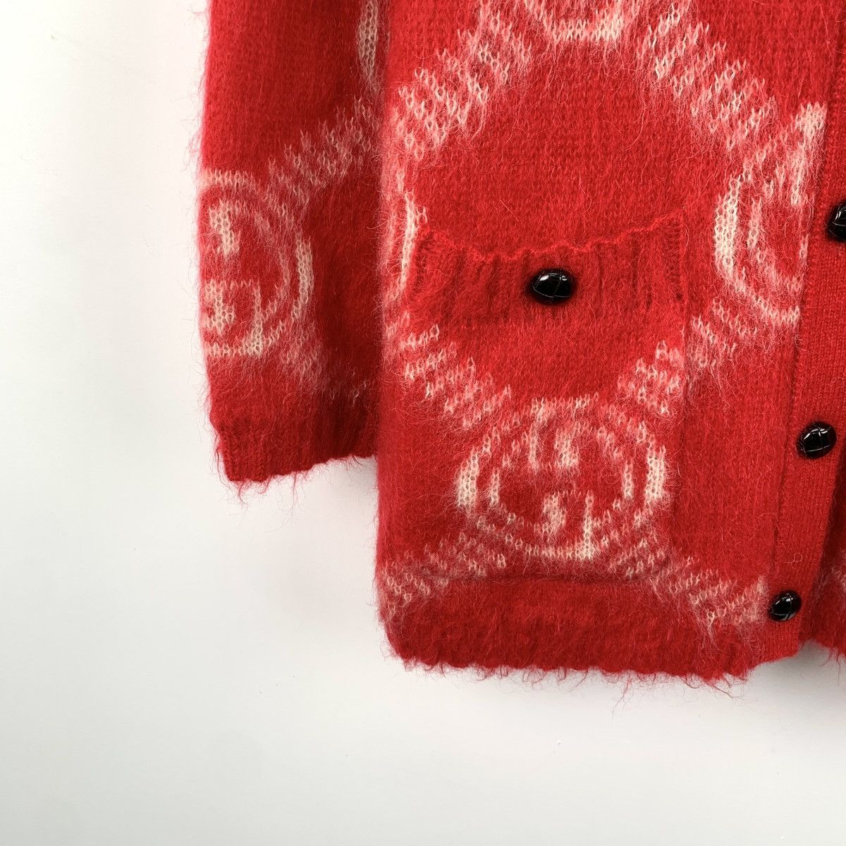 Gucci Gucci red logo all over print mohair knit jacket Size L / US 10 / IT 46 - 4 Thumbnail