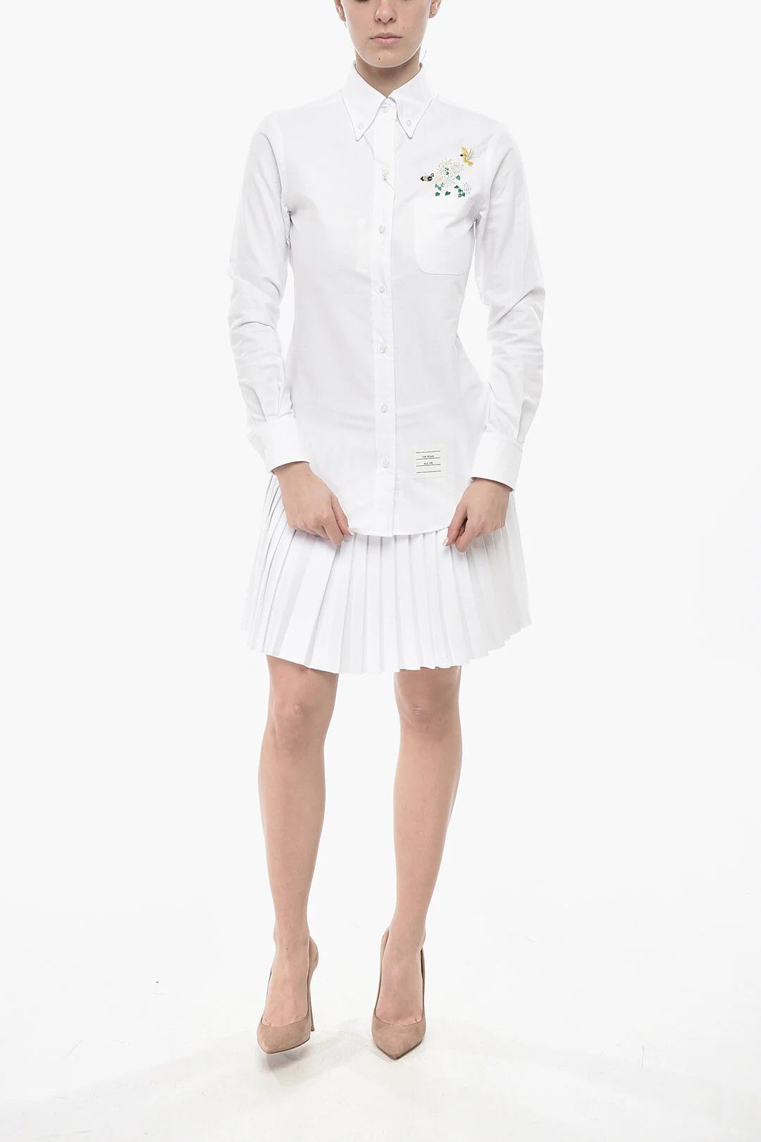 Thom Browne og1mm0426 Hopsack Cotton Button-Down Shirt in White Size S / US 4 / IT 40 - 4 Thumbnail