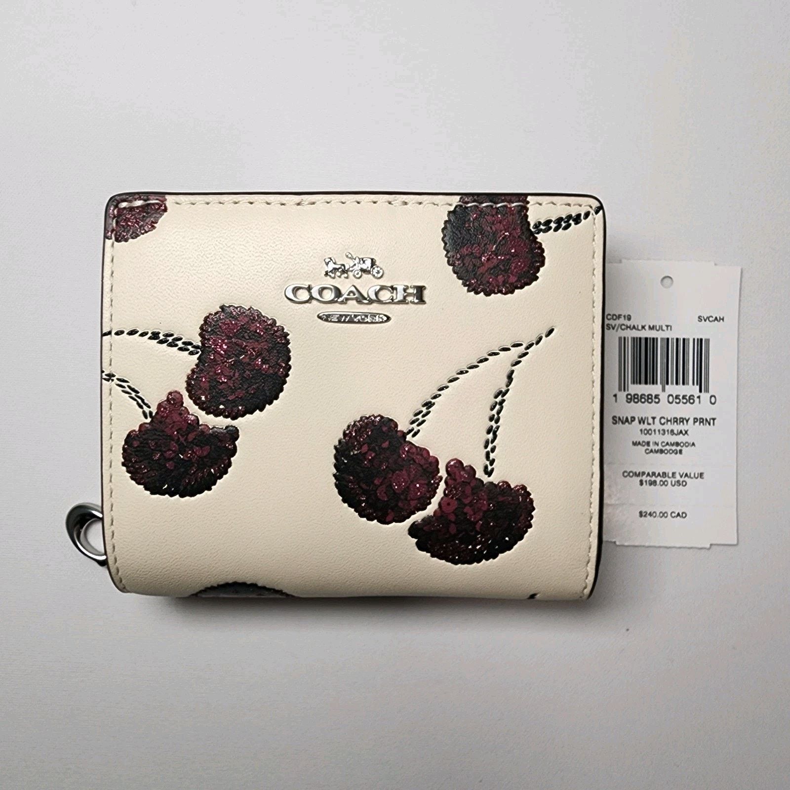 Coach NWT Coach CDF19 Leather Snap Wallet w/ Cherry Print Chalk Size ONE SIZE - 1 Thumbnail