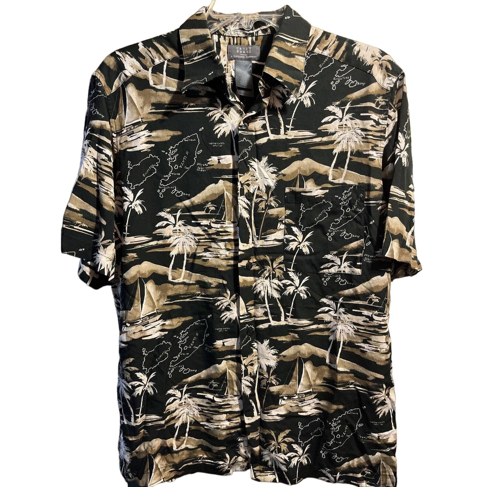 Other Crazy Horse Men's M Black Floral Button Rayon Hawaiian Shirt Size US M / EU 48-50 / 2 - 1 Thumbnail