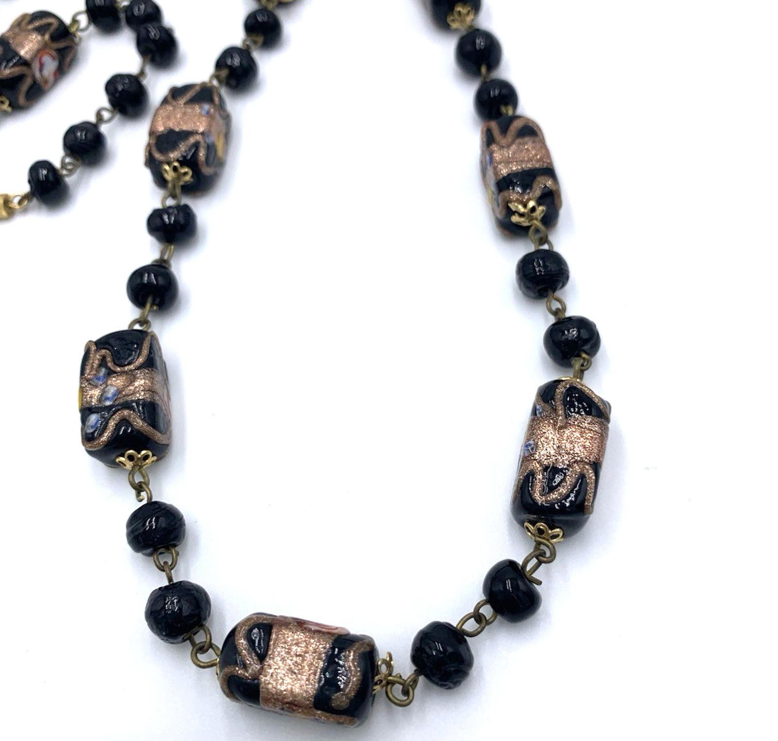 Other Venetian Murano Black Glass Wedding Cake Beads Necklace Size ONE SIZE - 3 Thumbnail