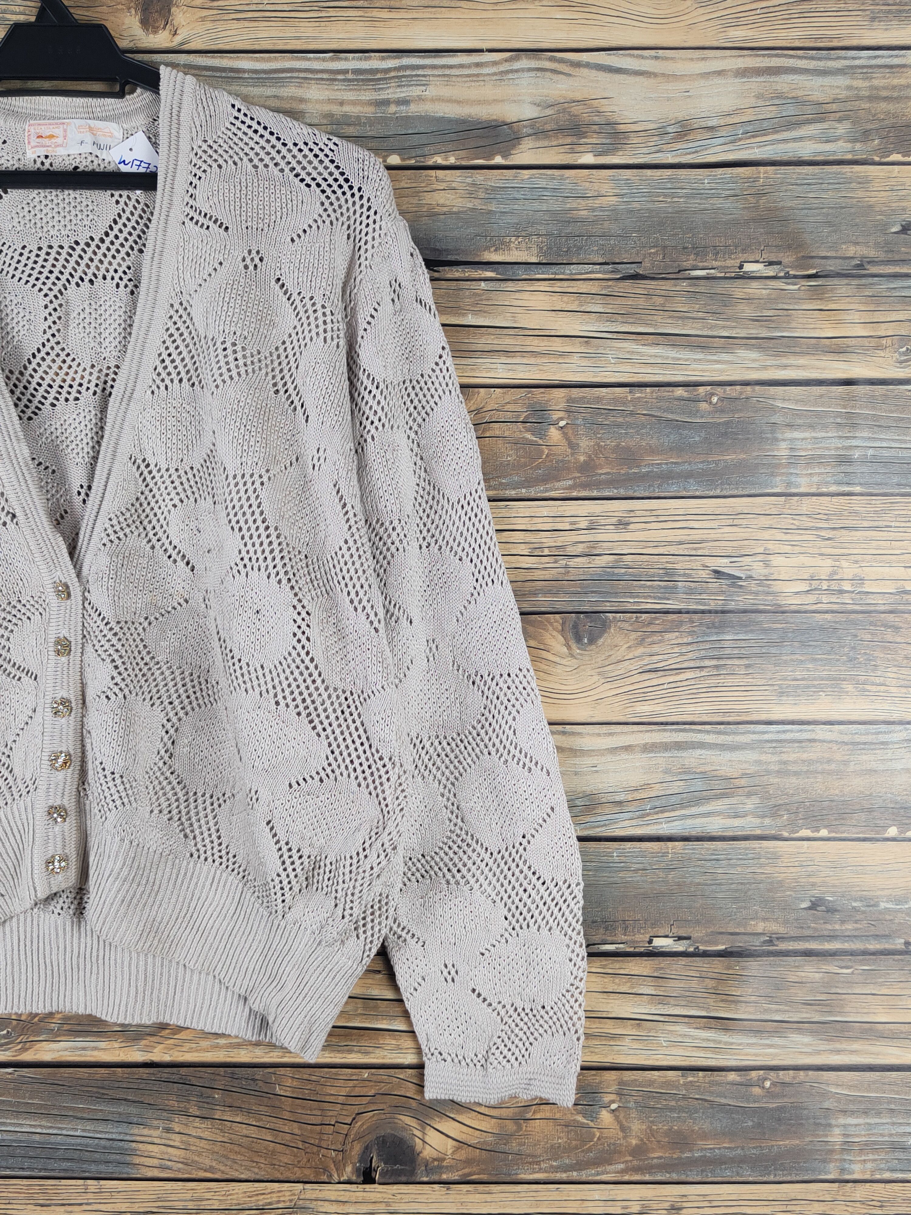 Vintage Fujii Light Brown Crochet MeshNet Knitwear Cardigan #W1772 Size US M / EU 48-50 / 2 - 6 Thumbnail