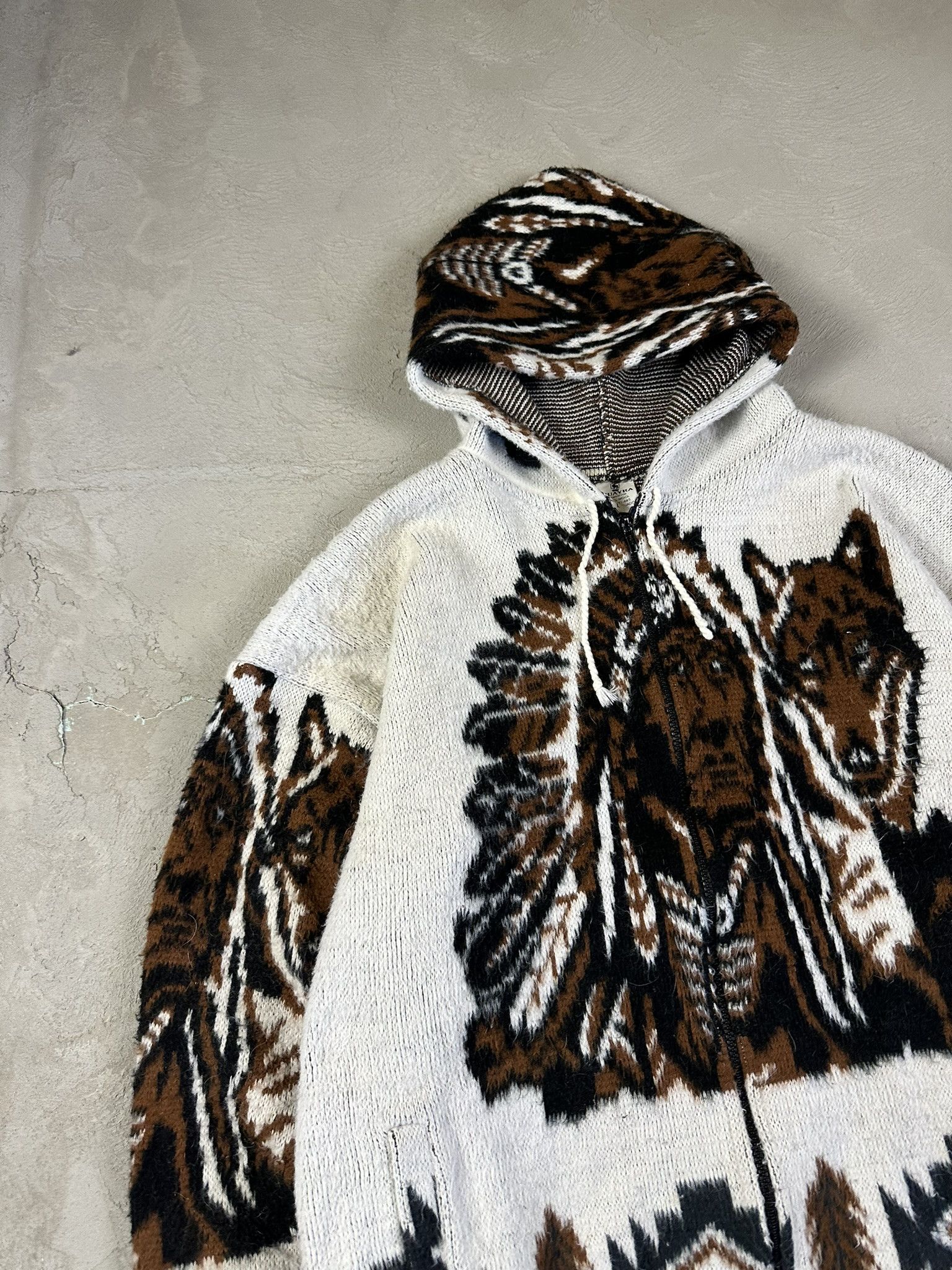 Japanese Brand Vintage Wuayra Wool Knit Indian Zip Hoodie Size US L / EU 52-54 / 3 - 6 Thumbnail