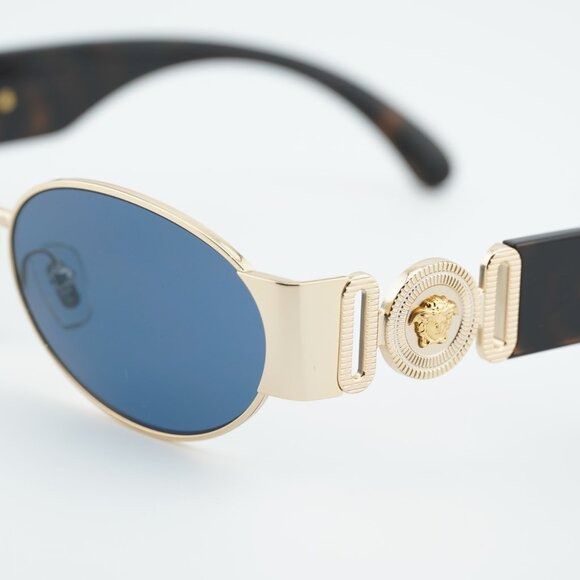Versace Versace VE2299 100280 Sunglasses Gold Oval Frame, Dark Blue Size ONE SIZE - 8 Thumbnail