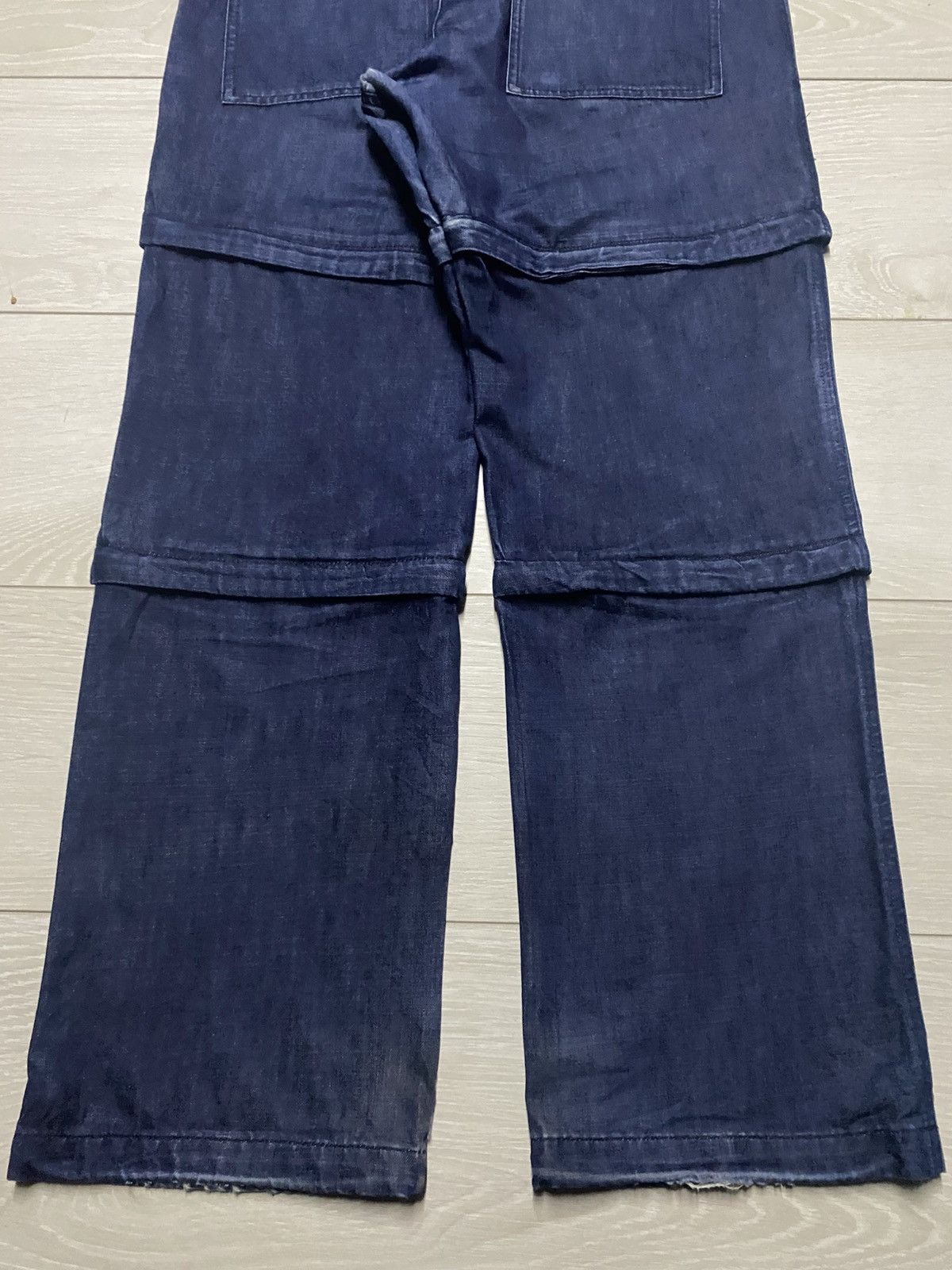 Japanese Brand Blue Multi Layer Panel Cargo Pants Wide Leg Distressed Size US 30 / EU 46 - 5 Thumbnail