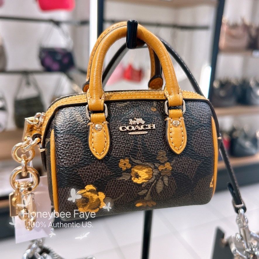 Coach Mini Rowan Bag Charm In Signature Canvas With Floral Size ONE SIZE - 3 Thumbnail