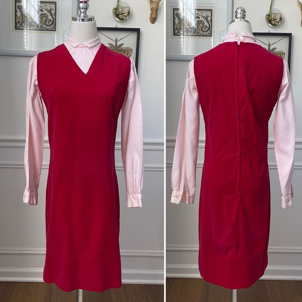 Vintage Vintage 60s Red Velveteen Shift Dress Pink Cropped Blouse XS Size XS / US 0-2 / IT 36-38 - 1 Thumbnail