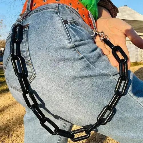 Jewelry Chunky Unisex Black Acrylic Wallet Pant Chains in Silver, Men's