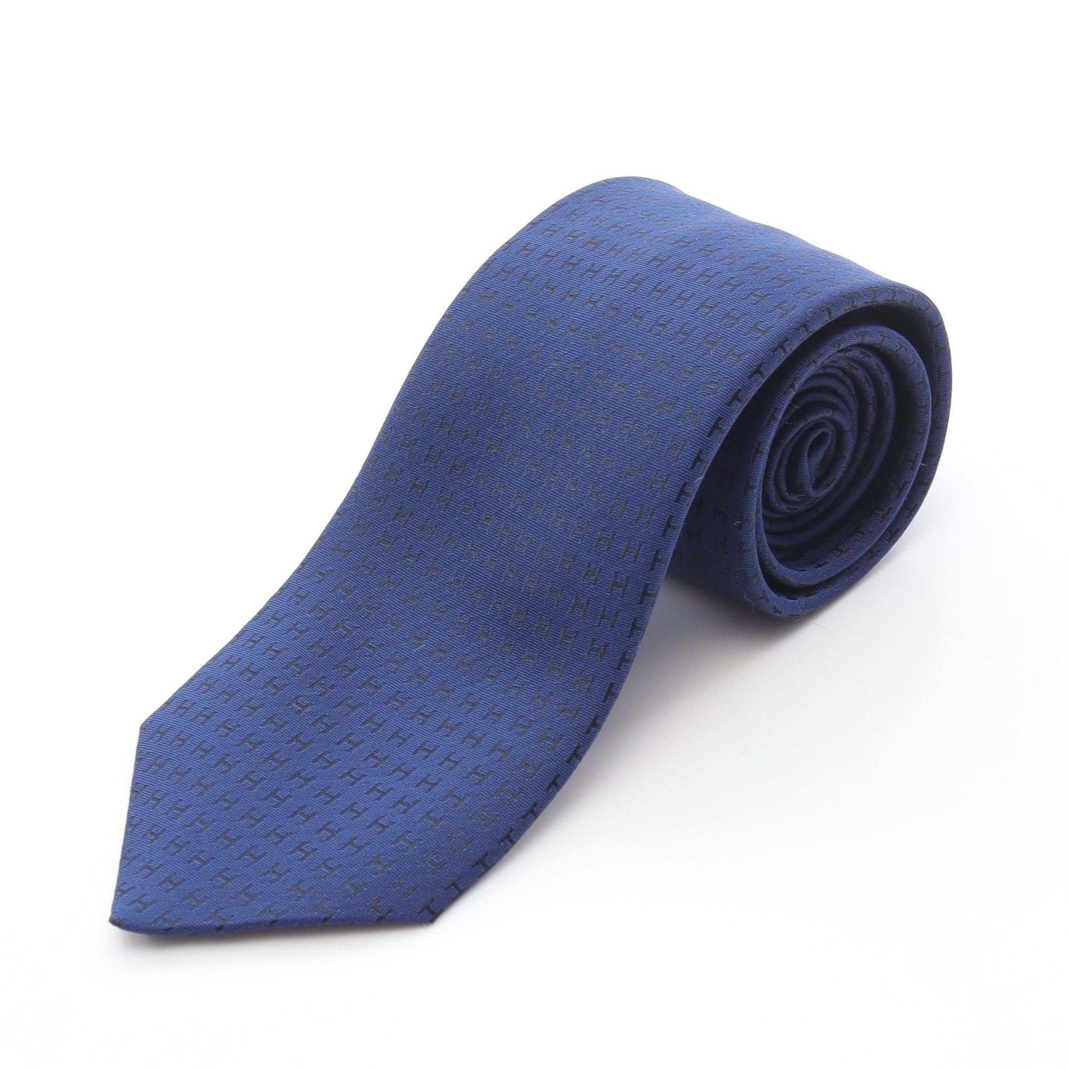 Hermes Hermes H Pattern Tie Silk Dark Blue Size ONE SIZE - 1 Thumbnail