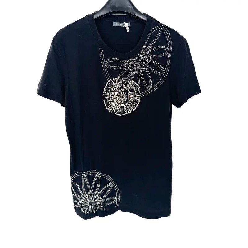 Alexander McQueen Alexander McQueen Black Wool T-shirt with Embellishments 0089 Size M / US 6-8 / IT 42-44 - 1 Thumbnail