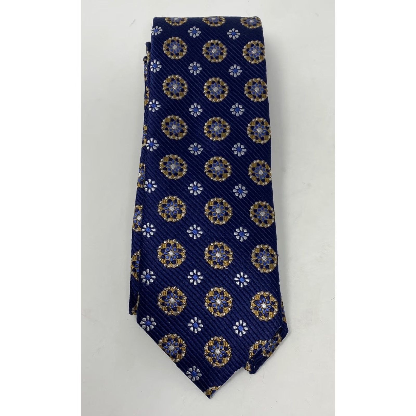 Jos. A. Bank Jos. A. Bank “Reserve” 100% Silk Necktie Blue Floral Medallion Pattern Ribbed Tie Mens Classic 57"-60" Adjustable Size ONE SIZE - 2 Thumbnail