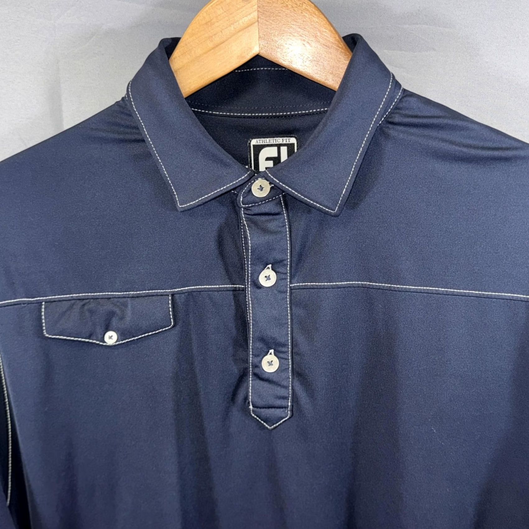 Footjoy FootJoy Polo Shirt Mens XL Navy Athletic Fit Stretch Golf Performance Pocket Size US XL / EU 56 / 4 - 3 Thumbnail