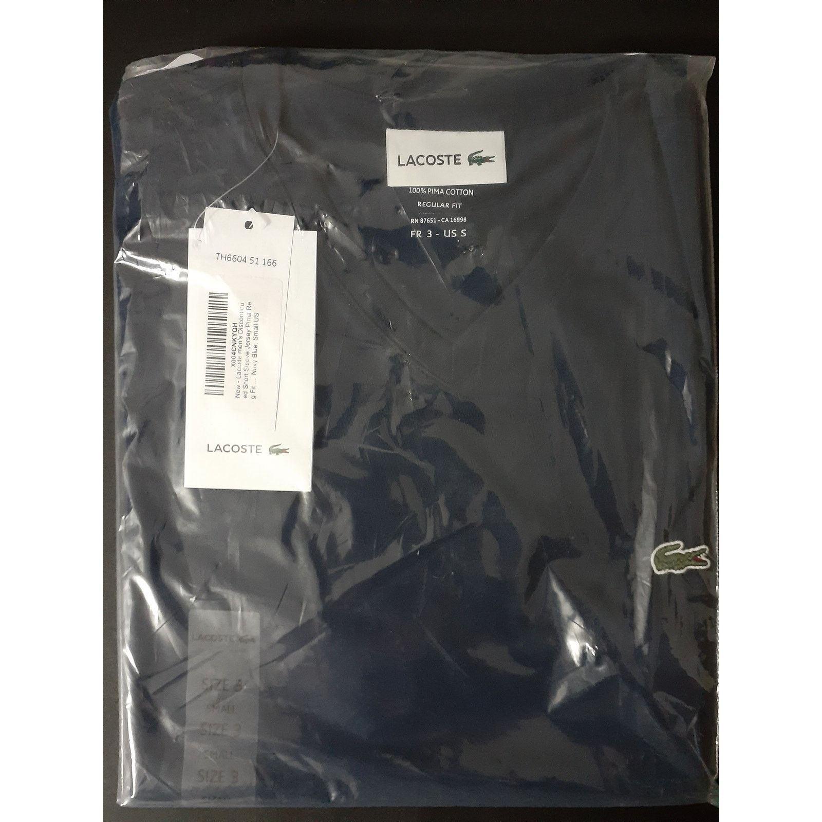 Lacoste Lacoste Men's Jersey Pima Reg Fit V Neck T-Shirt Navy Blue S Size US S / EU 44-46 / 1 - 2 Thumbnail