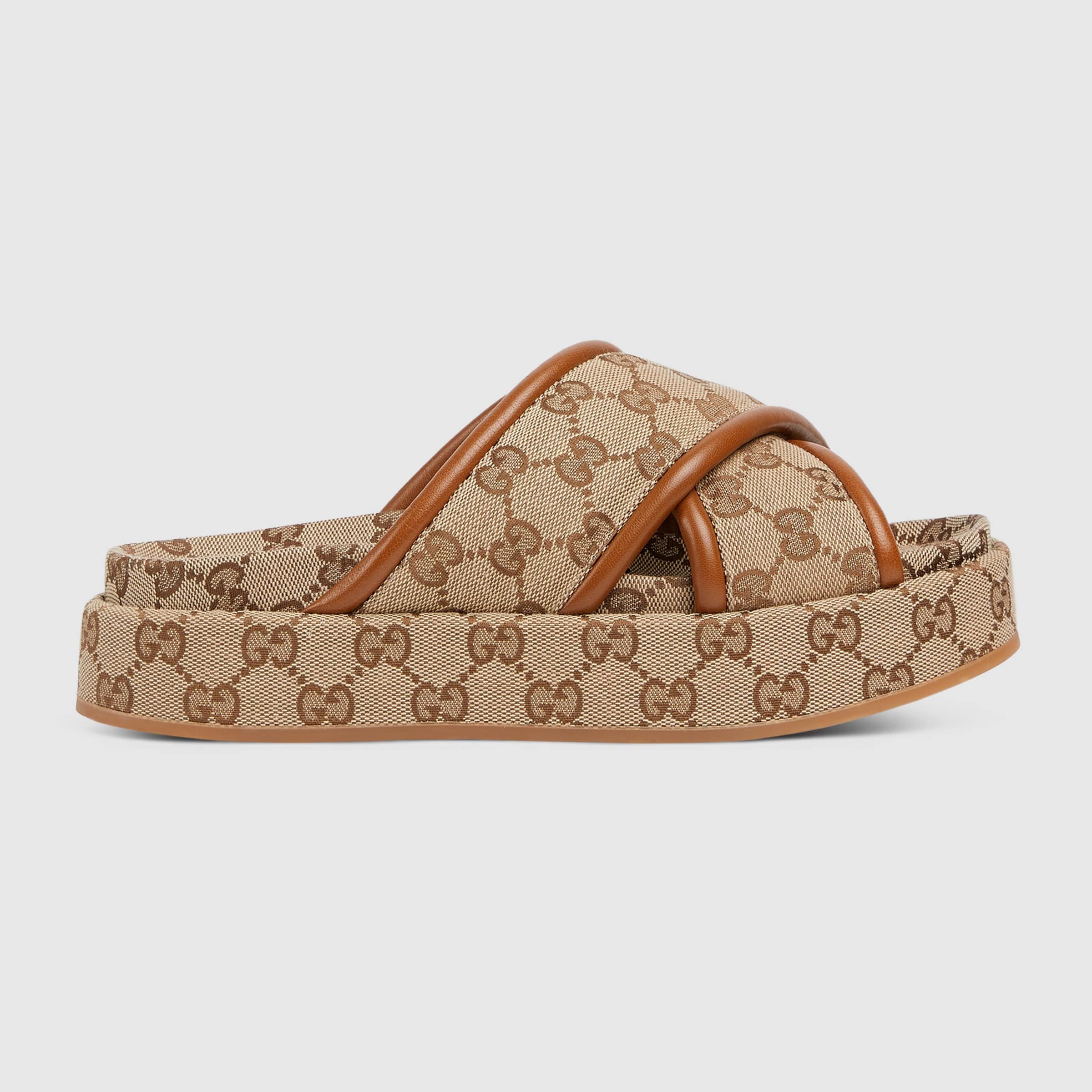 Gucci oc11z1025 Women's GG Platform Sandals in Beige & Dark Brown Size US 5 / IT 35 - 1 Thumbnail